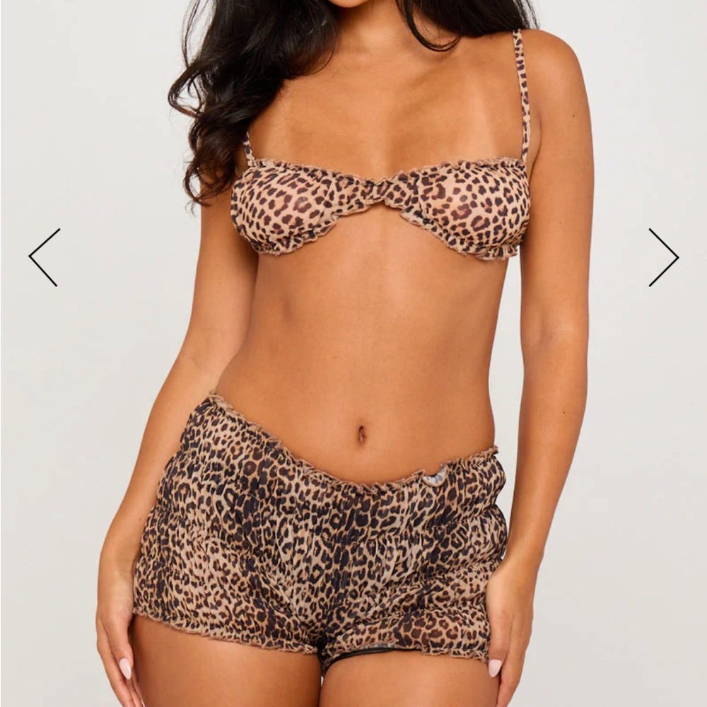 NOTHINGBUTSTYLE Leopard Print Frill Bra Top & Low Rise Hot Pants Co-Ord Set New